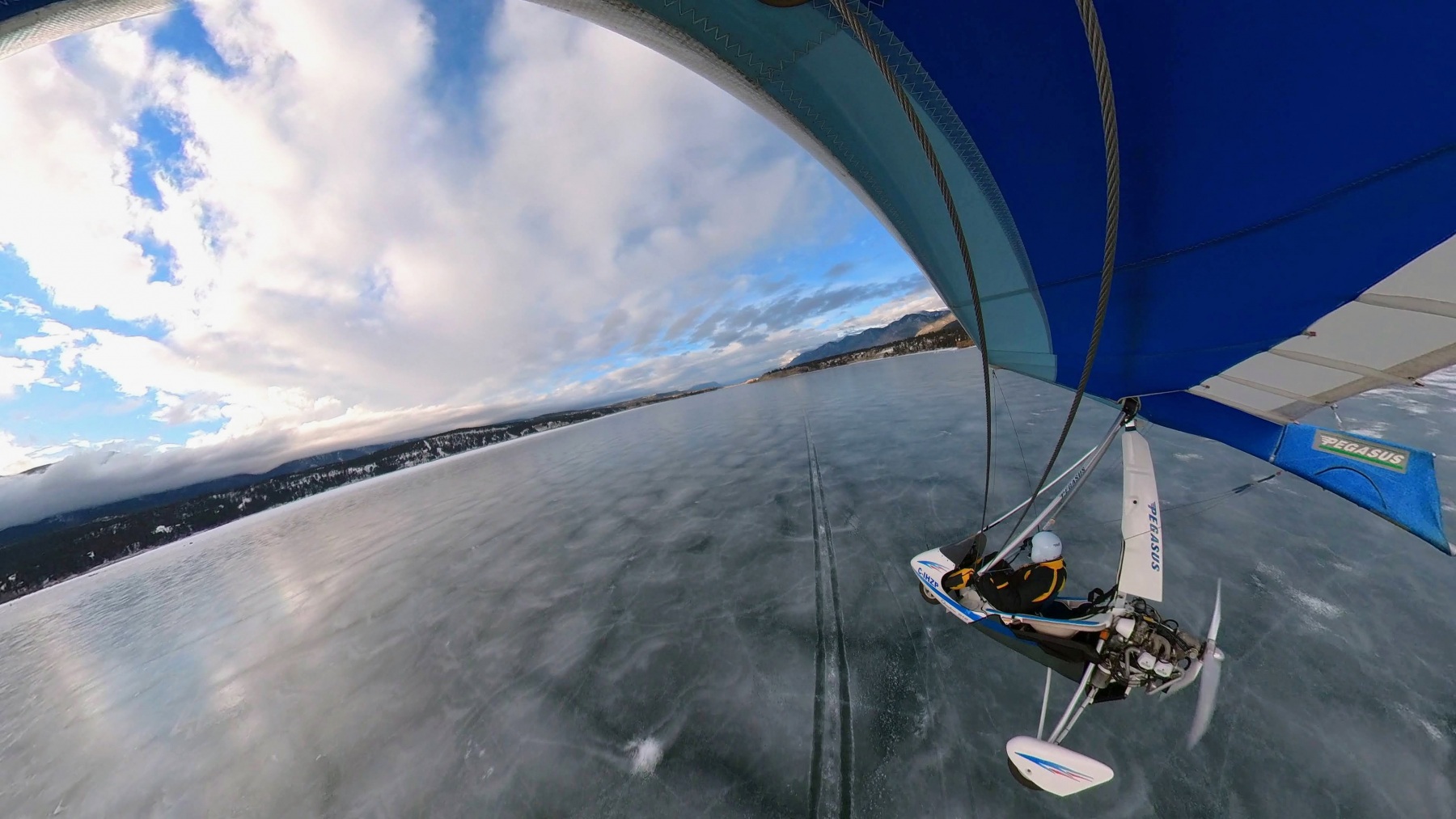 Flying over frozen Lake Windermere